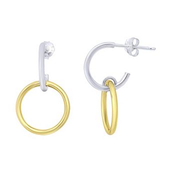 Aleure Precioso Sterling Silver Circle Drop Half Hoop Post Earrings