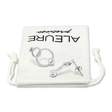 Aleure Precioso Sterling Silver Circle & Single Bead Station Interlocking Drop Earrings