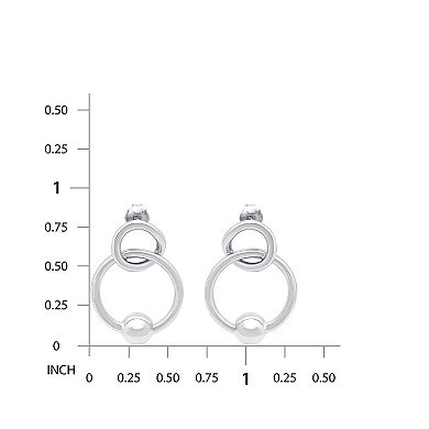 Aleure Precioso Sterling Silver Circle & Single Bead Station Interlocking Drop Earrings