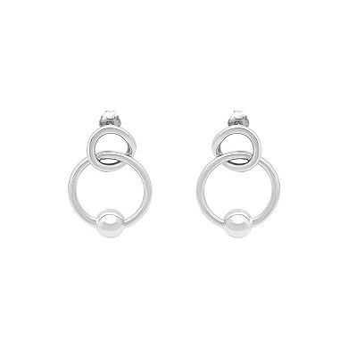 Aleure Precioso Sterling Silver Circle & Single Bead Station Interlocking Drop Earrings