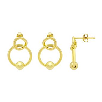 Aleure Precioso Sterling Silver Circle & Single Bead Station Interlocking Drop Earrings