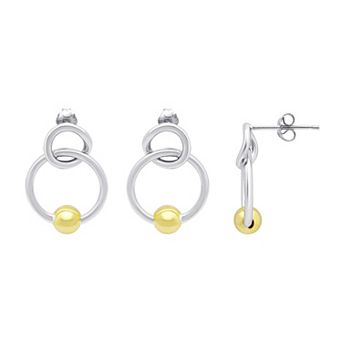 Aleure Precioso Sterling Silver Circle & Single Bead Station Interlocking Drop Earrings