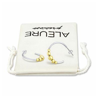 Aleure Precioso Sterling Silver Bead Tubing Post Hoop Earrings
