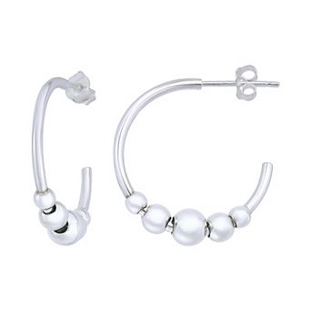 Aleure Precioso Sterling Silver Bead Tubing Post Hoop Earrings