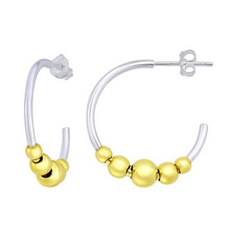 Aleure Precioso Sterling Silver Bead Tubing Post Hoop Earrings