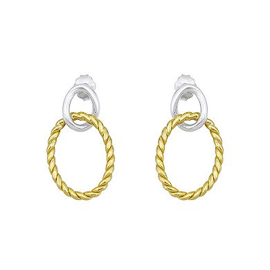Aleure Precioso 18k Gold Over Sterling Silver Interlocking Twist Oval Post Earrings