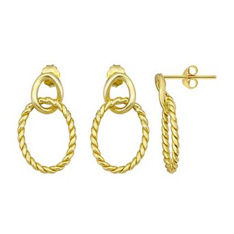 Aleure Precioso 18k Gold Over Sterling Silver Interlocking Twist Oval Post Earrings