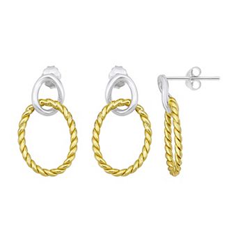 Aleure Precioso 18k Gold Over Sterling Silver Interlocking Twist Oval Post Earrings