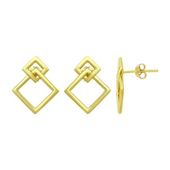 Aleure Precioso Sterling Silver Open Square Drop Earrings