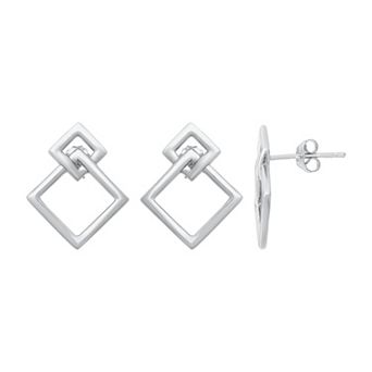 Aleure Precioso Sterling Silver Open Square Drop Earrings