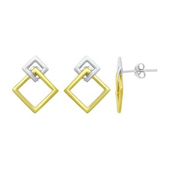 Aleure Precioso Sterling Silver Open Square Drop Earrings