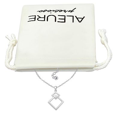 Aleure Precioso Sterling Silver Interlocking Squares Pendant Necklace