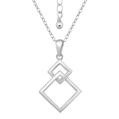 Aleure Precioso Sterling Silver Interlocking Squares Pendant Necklace