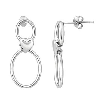 Aleure Precioso Sterling Silver Heart Connecting Drop Earrings