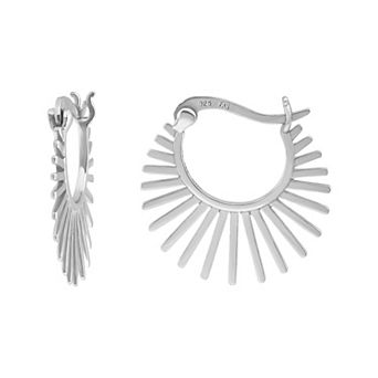 Aleure Precioso Sterling Silver Spike Design Click-It Hoop Earrings