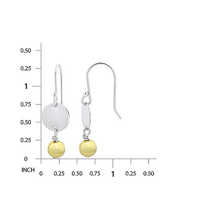 Aleure Precioso Sterling Silver Ball & Circular Disc Drop Fishhook Earrings