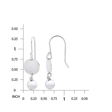Aleure Precioso Sterling Silver Ball & Circular Disc Drop Fishhook Earrings