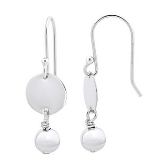 Aleure Precioso Sterling Silver Ball & Circular Disc Drop Fishhook Earrings