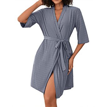 Ekouaer Women Kimono Robes Short Knit Bathrobe Soft Knit Sleepwear Knee Length Casual Ladies