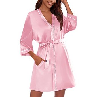 Ekouaer Women Satin Robe Bride Bridesmaid Short Kimono Wedding Robes Silky Bathrobes Summer