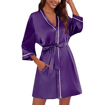 Ekouaer Women Satin Robe Bride Bridesmaid Short Kimono Wedding Robes Silky Bathrobes Summer
