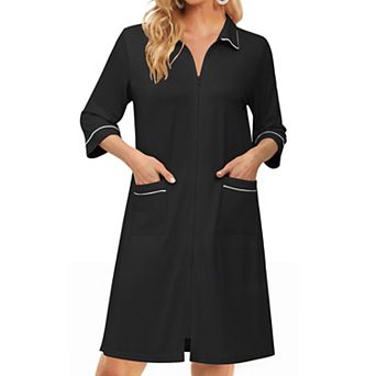 Ekouaer Zipper Robes for Women Three Quarter Sleeve Housecoats Knee Length Bathrobe Nightgown