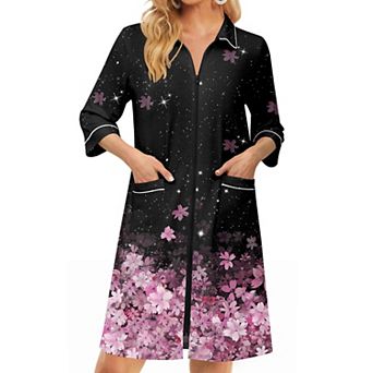 Ekouaer Zipper Robes for Women Three Quarter Sleeve Housecoats Knee Length Bathrobe Nightgown