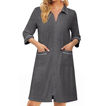 Ekouaer Zipper Robes for Women Three Quarter Sleeve Housecoats Knee Length Bathrobe Nightgown