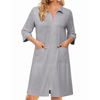 Ekouaer Zipper Robes for Women Three Quarter Sleeve Housecoats Knee Length Bathrobe Nightgown