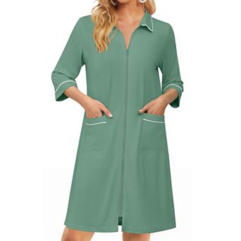 Ekouaer Zipper Robes for Women Three Quarter Sleeve Housecoats Knee Length Bathrobe Nightgown