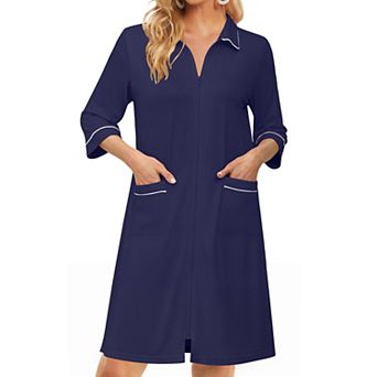 Ekouaer Zipper Robes for Women Three Quarter Sleeve Housecoats Knee Length Bathrobe Nightgown