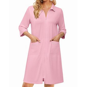 Ekouaer Zipper Robes for Women Three Quarter Sleeve Housecoats Knee Length Bathrobe Nightgown