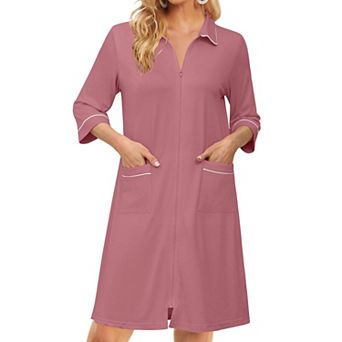 Ekouaer Zipper Robes for Women Three Quarter Sleeve Housecoats Knee Length Bathrobe Nightgown