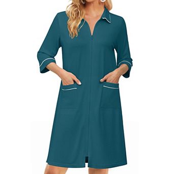 Ekouaer Zipper Robes for Women Three Quarter Sleeve Housecoats Knee Length Bathrobe Nightgown