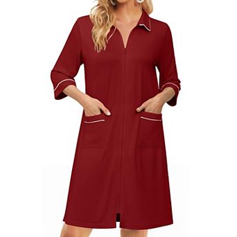 Ekouaer Zipper Robes for Women Three Quarter Sleeve Housecoats Knee Length Bathrobe Nightgown