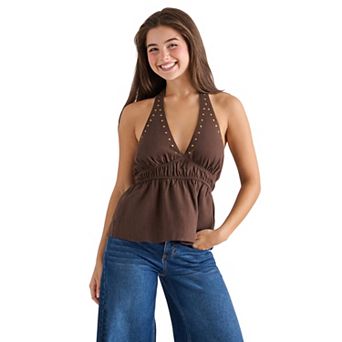 Juniors' madden girl Studded Halter Neck Top