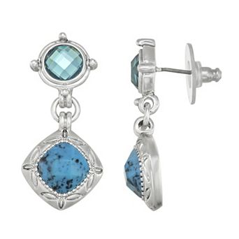 Napier Silver Tone Simulated Blue Stone Drop Earrings