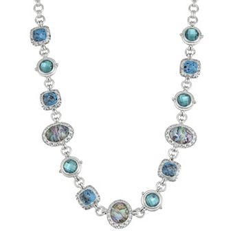 Napier Silver Tone Simulated Blue Stone Collar Necklace