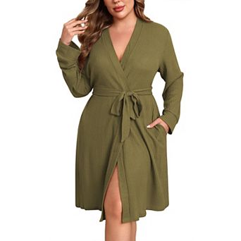 Ekouaer Women Robe Waffle Knit Bathrobe Short Lightweight Kimono Robes with Pockets Maternity Robe