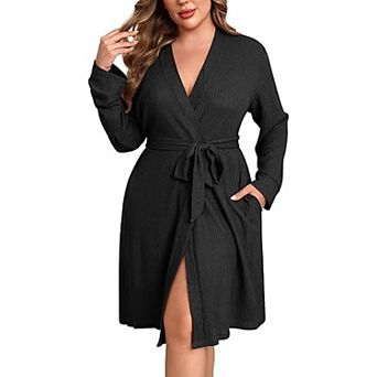 Ekouaer Women Robe Waffle Knit Bathrobe Short Lightweight Kimono Robes with Pockets Maternity Robe