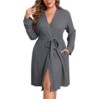 Ekouaer Women Robe Waffle Knit Bathrobe Short Lightweight Kimono Robes with Pockets Maternity Robe