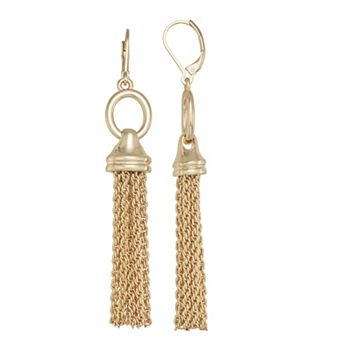 Napier Gold Tone Golden Ropes Linear Tassel Earrings