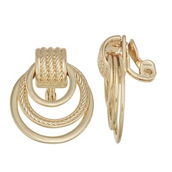 Napier Gold Tone Golden Ropes Doorknocker Clip-On Earrings
