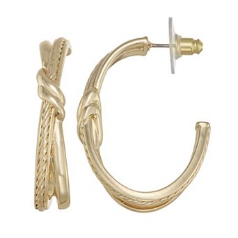 Napier Gold Tone Golden Ropes C-Hoop Earrings