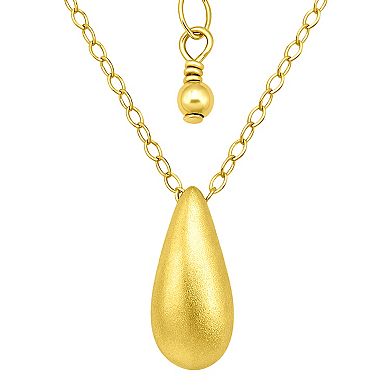 Aleure Precioso Sterling Silver Sandblast Texture Elongated Teardrop Pendant Necklace