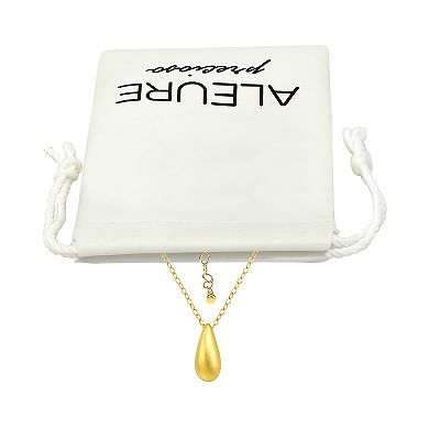 Aleure Precioso Sterling Silver Sandblast Texture Elongated Teardrop Pendant Necklace