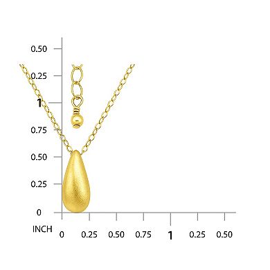 Aleure Precioso Sterling Silver Sandblast Texture Elongated Teardrop Pendant Necklace