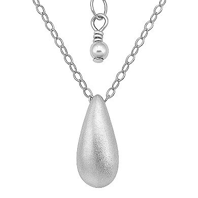Aleure Precioso Sterling Silver Sandblast Texture Elongated Teardrop Pendant Necklace