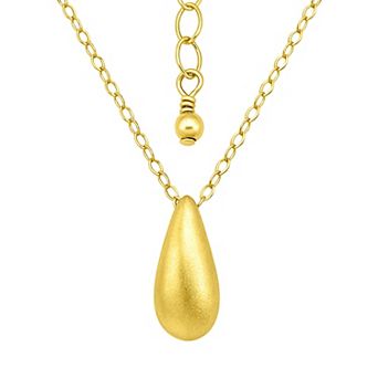 Aleure Precioso Sterling Silver Sandblast Texture Elongated Teardrop Pendant Necklace