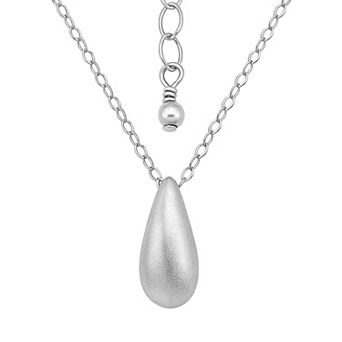 Aleure Precioso Sterling Silver Sandblast Texture Elongated Teardrop Pendant Necklace